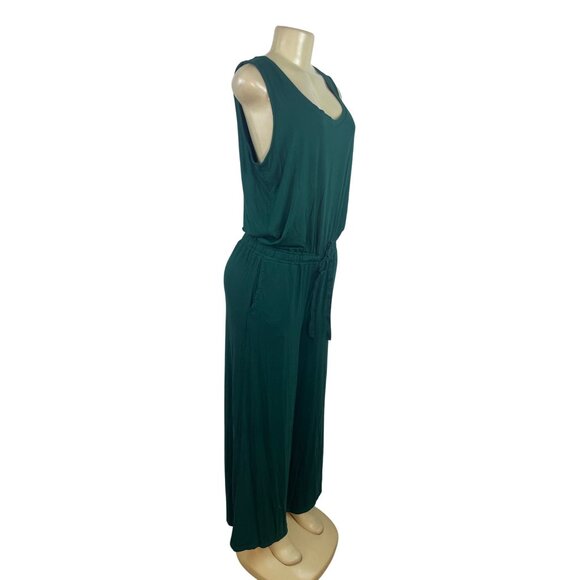 Essentials Women’s Sleeveless Teal Green Jumpsuit W/ Tie Waist Sz L - New - Picture 2 of 9